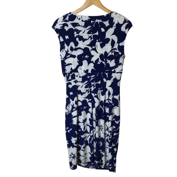 Ralph Lauren Dress Womens Sz 10 Floral Sheath Ruching Blue Slinky Stretch Wrap - Picture 3 of 11